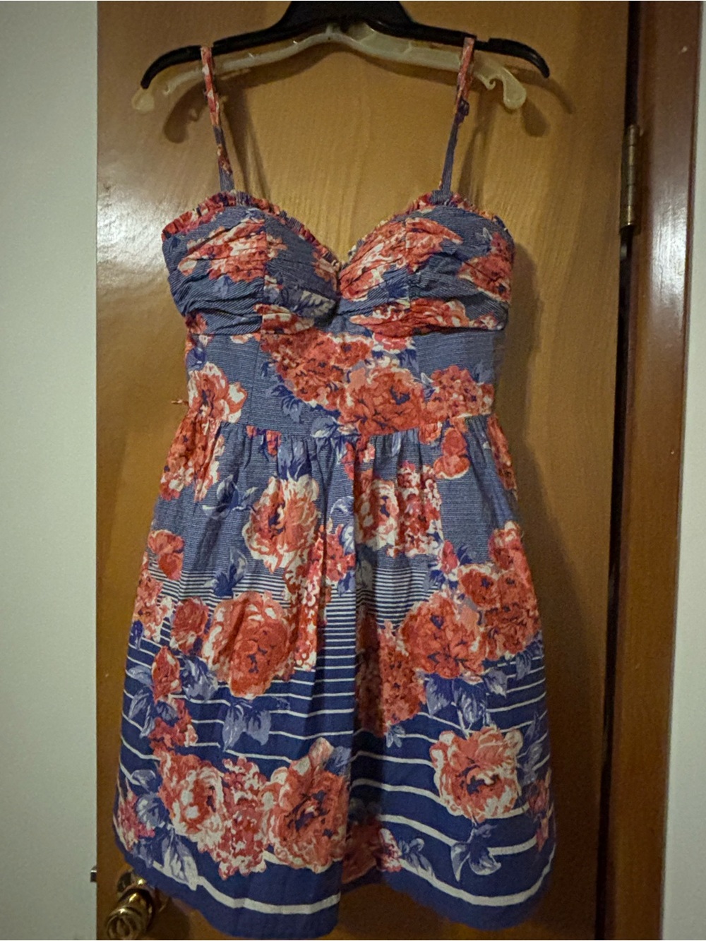 Blue Floral Sundress with Coral Roses Medium